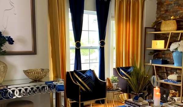 Dark Blue and Yellow Curtains