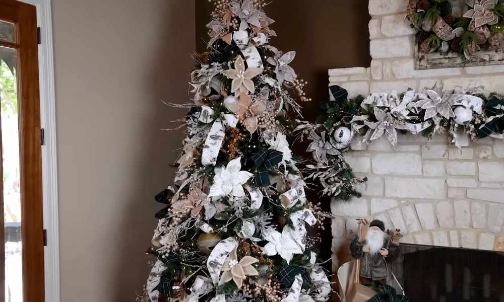 Green Christmas Tree With White and Silver Decorations