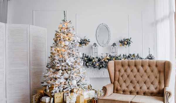 Modern Boho Christmas Tree White and Silver Decorations