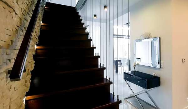 Vertical Railings For Narrow Enclosed Staircase